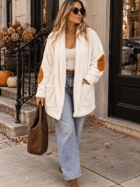 Doe & Rae Plush Teddy Jacket in Cream NWT